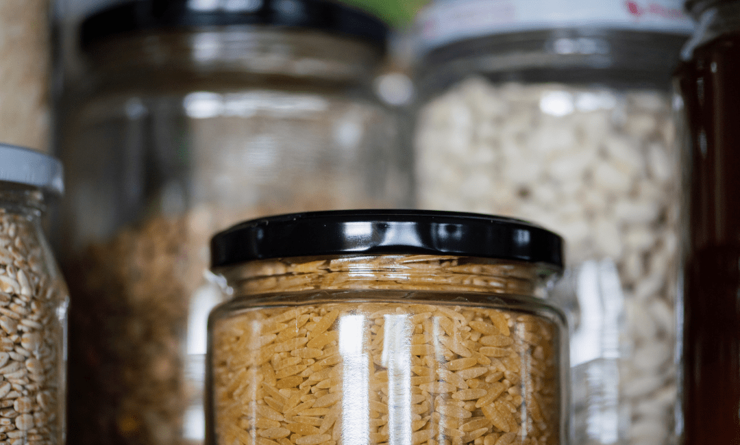 Spice jars in a pantry